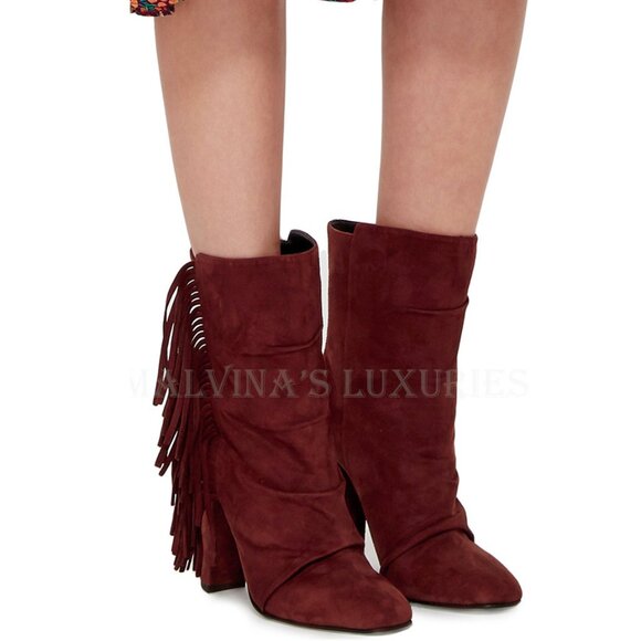 GIUSEPPE ZANOTTI BOOTS ALABAMA ANKLE BOOTIES FRINGE SUEDE LEATHER - Picture 3 of 11